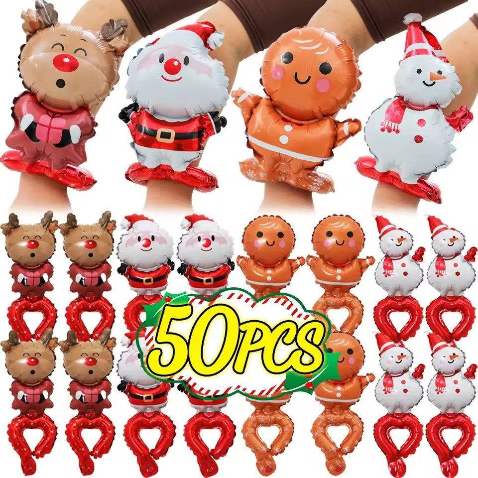 คริสต์มาสข้อมืออลูมิเนียมฟอยล์บอลลูน-Santa Snowman Elkสายรัดข้อมือบอลลูนสําหรับXmasปีใหม่Party Decorเด็กของขวัญ