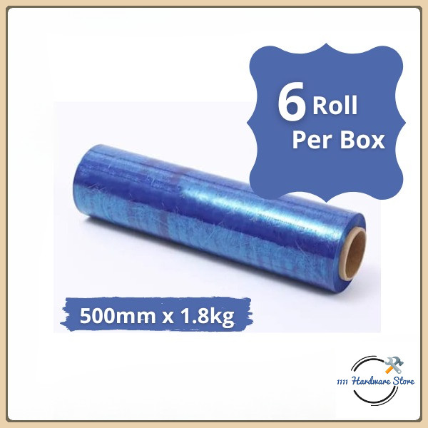 ( 6 ม้วน ) BLUE COLOUR STRETCH FILM WRAPPING FILM 500MM X 1.8KG