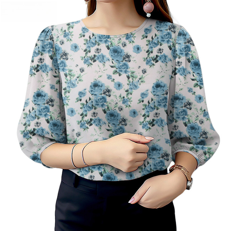 เสื้อลำลองวินเทจสไตล์ลูกเรือสำหรับผู้หญิง ดีไซน์แขนพิมพ์ สวมใส่สบาย