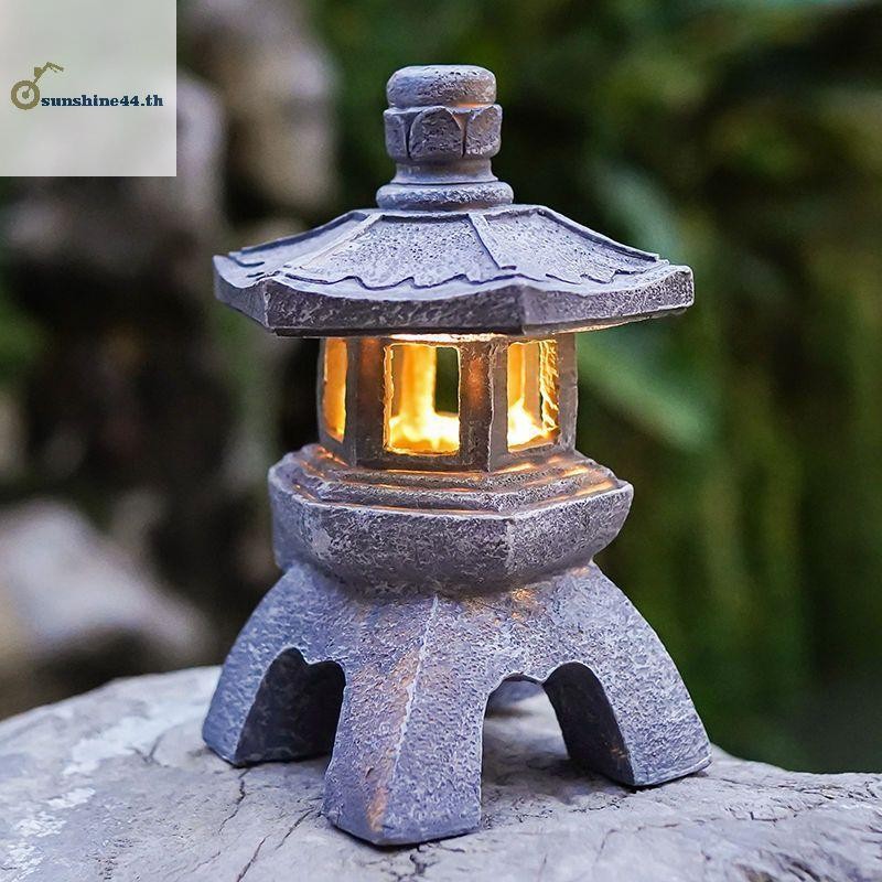 FOURSUN พลังงานแสงอาทิตย์ Zen Pagoda โคมไฟสวนจีนรูปปั้น Courtyard Decor Eco เรซิ่นโคมไฟพลังงานแสงอาทิตย์กลางแจ้งในร่มเครื่องประดับ TH