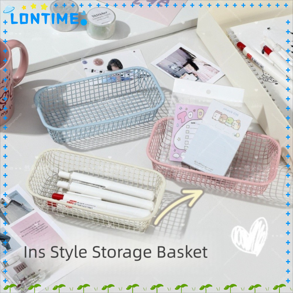 LONTIME Organizer Basket, INS Mini Storage Basket, simple จัดเรียงโลหะ Make Up Sorting Holder Desktop