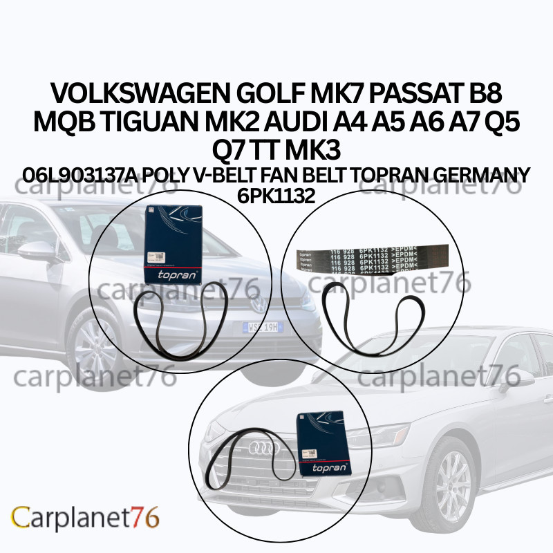 VOLKSWAGEN GOLF MK7 PASSAT B8 MQB TIGUAN MK2 AUDI A4 A5 A6 A7 Q5 Q7 TT MK3 POLY V-BELT พัดลม TOPRAN