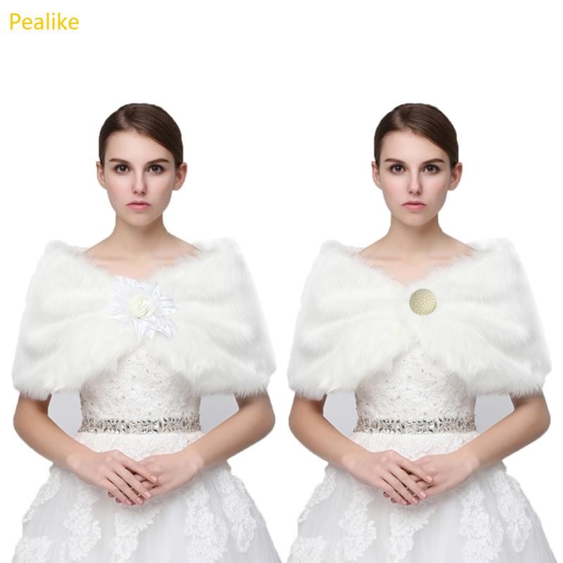 shawl ผ้าพันรอบไหล่ปลอกขนสังเคราะห์สีขาวบริสุทธิ์ สง่างาม อุ่น เหมาะสำหรับงานแต่งงาน
