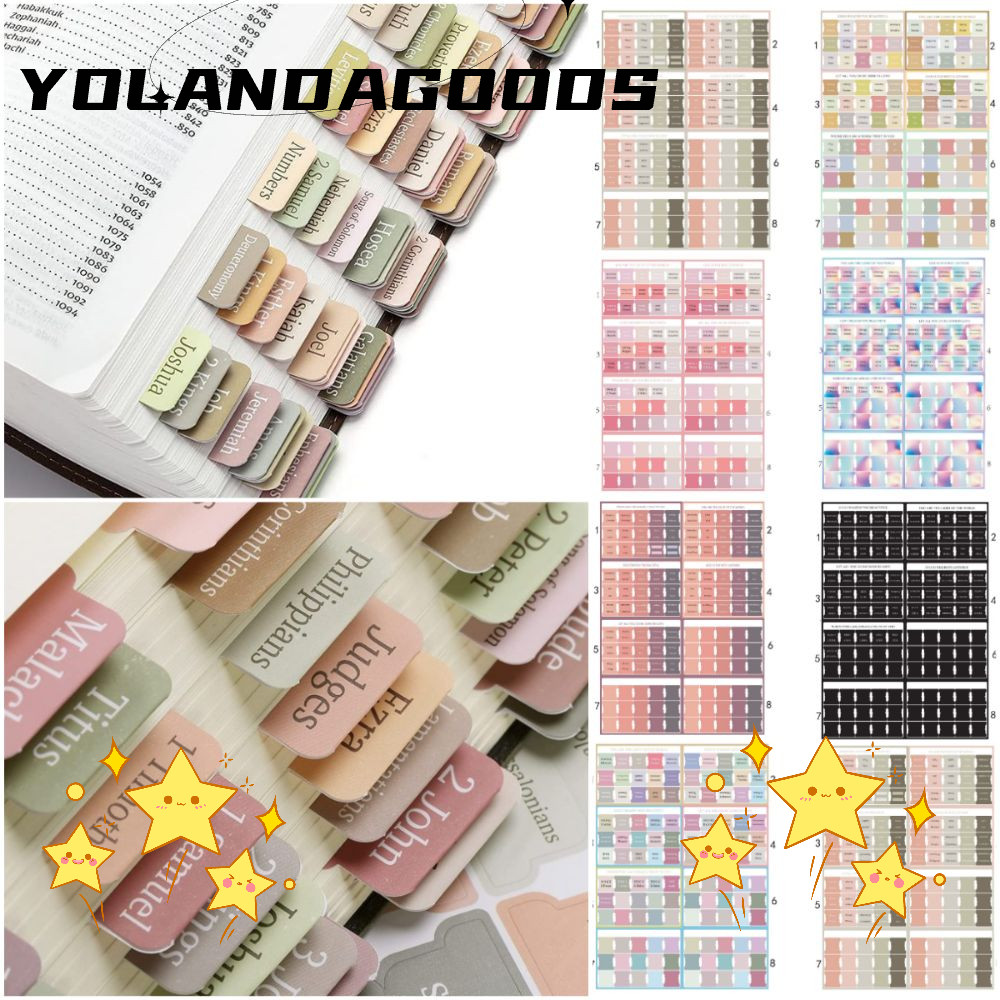 YOLA 120PCS Boho Bible Tabs, Easy Navigation Laminated Laid Bible Tabs, สีสันหลายสี Self กาวที่มีสีส