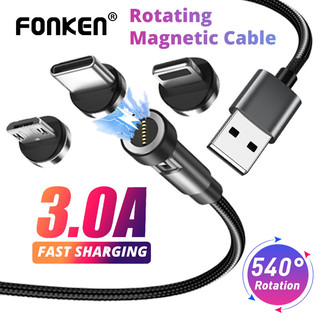 FONKEN ฟ้อนเก้น 540° หมุนสายชาร์จแม่เหล็ก 3A USB Micro USB Type C iOS 7 Pin Connector Adapter สําหรับ iPh Samsung Huawei Xiaomi