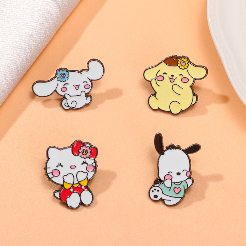 4 ชิ้น/เซ็ต Sanrio โลหะ Pins Cinnamorol Hello Kitty Pochacco โลหะผสมเข็มกลัดกระเป๋าหมวกตกแต่ง Pin