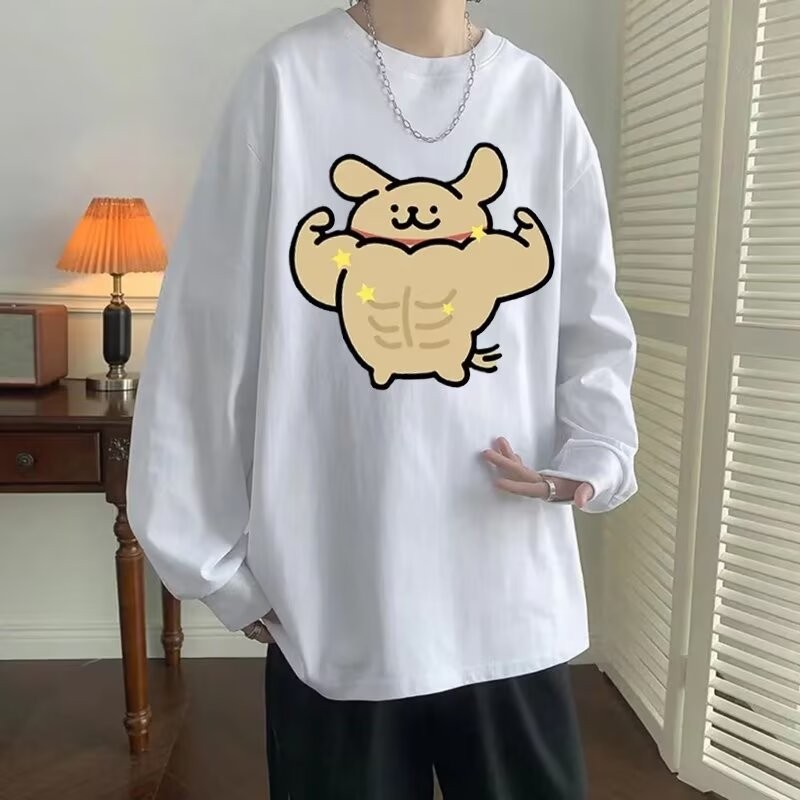 COD 2025 Muscle Little Yellow Fun Hollow Long Sleeve T-Shirt Autumn Round Neck Sports Fitness Heavyw