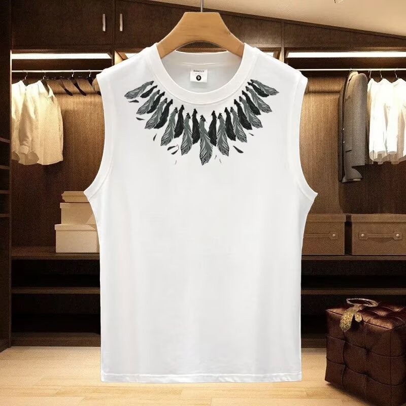 2025 NEW Summer Trendy Brand Round Neck Sleeveless T-Shirt Vest Men's American Style Tank Top Fitnes