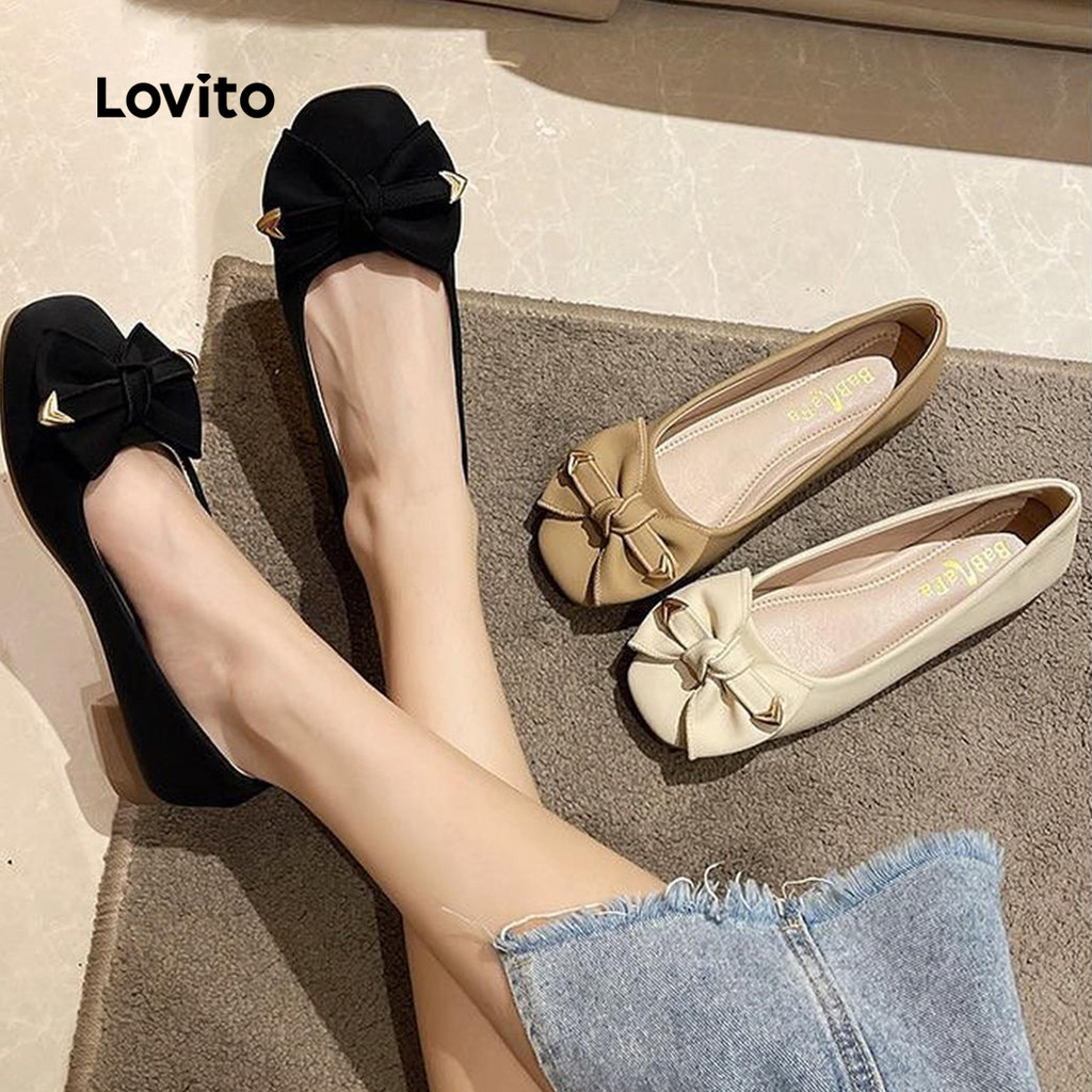 Lovito สง่างามสีพื้นGentle รองเท้าสไตล์นางฟ้า ผูกโบว์แฟชั่นก้นแบนนุ่มพิเศษ การเดินทางบัลเล่ต์แบนบัลเล่ต์แบนสําหรับผู้หญิง LFA75060 - รูปที่ 3
