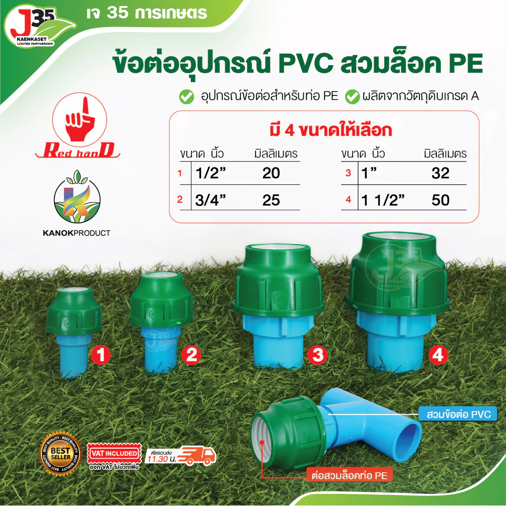 KANOK ข้อต่ออุปกรณ์ PVC 1/2นิ้ว 3/4นิ้ว 1นิ้ว 1-1/2(นิ้วครึ่ง) สวมล็อค PE ตัวเชื่อม PVC+PE ต่อตรงสวมท่อ PE