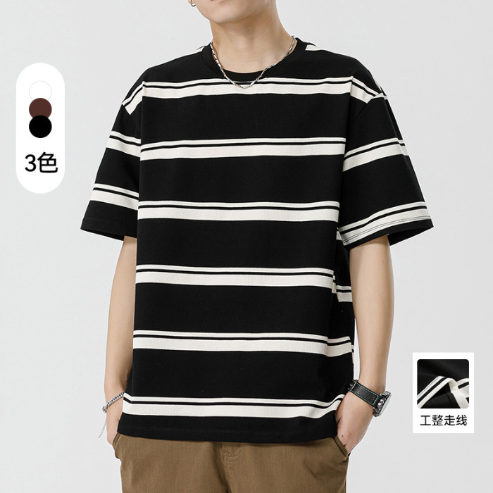 2025 NEW 2025 Striped Crew Neck T-Shirt for Men Heavyweight Short Sleeve new23 0EY5