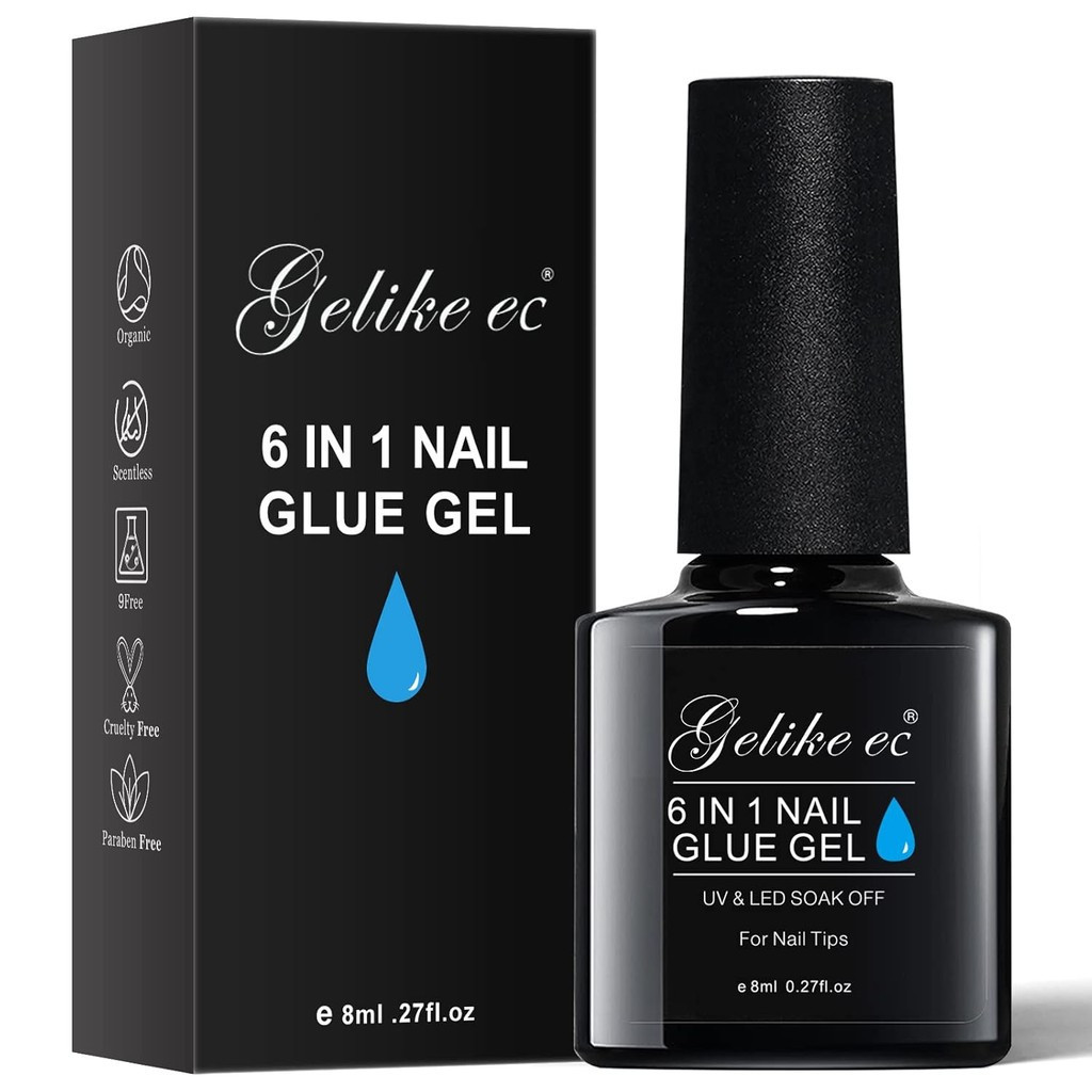 Gelike EC Gel Nail Glue UV Light: 6 in 1 Adhesive Gel Nail Polish, Strong Nail Glue For Press On Nai
