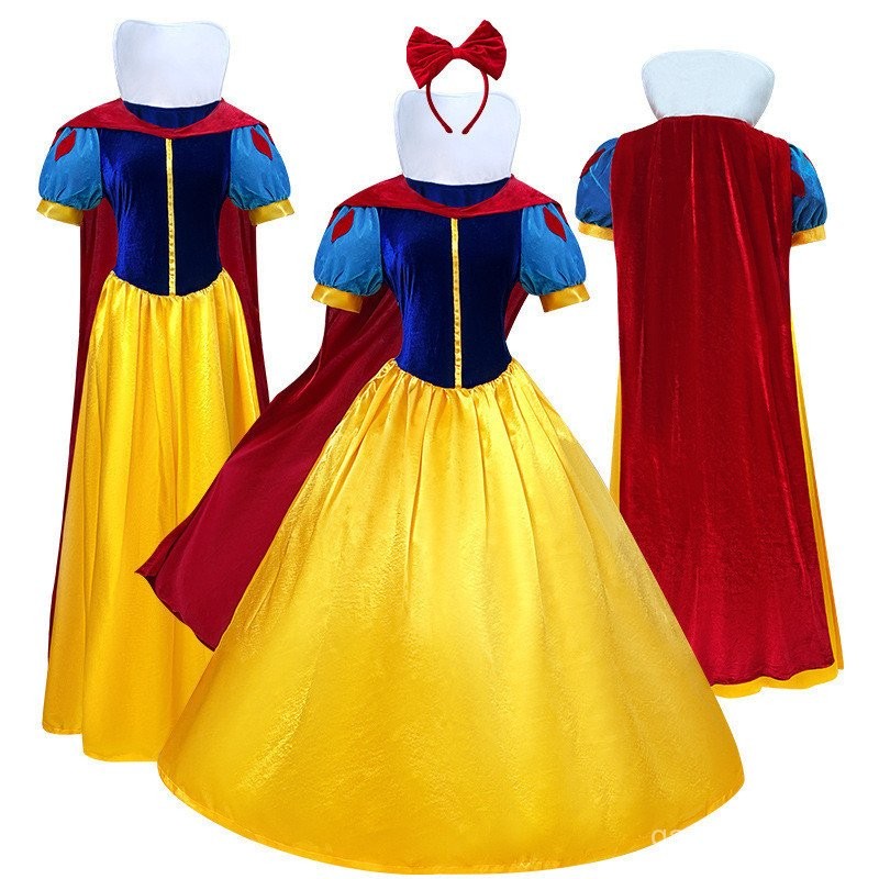 ชุดคอสเพลย์ Snow White ไซส์ S-4XL สำหรับผู้ใหญ่ พร้อมกระโปรง เหมาะสมสำหรับใช้ในงานแสดงหรือเทศกาลฮัลโ