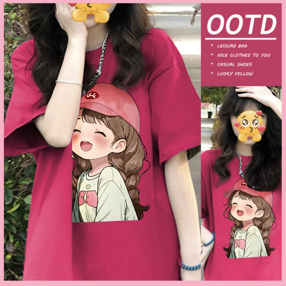 🌷Su.Tee🌷 เสื้อยืด oversize เสื้อน่ารัก ลายพิมพ์แฟชั่น ผ้าCotton 100% ใส่สบาย เสื้อกีฬา 'Pink hat girl '