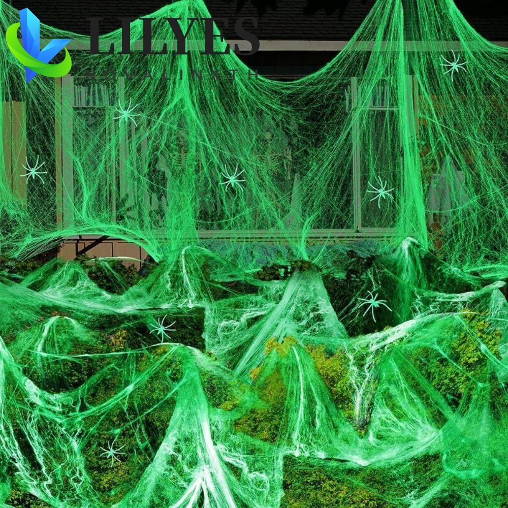 LILYES Luminous Spider Web, 3/6/10 เมตรเรืองแสงประดิษฐ์ใน Dark Spider Web, สยองขวัญ Props นํากลับมาใ