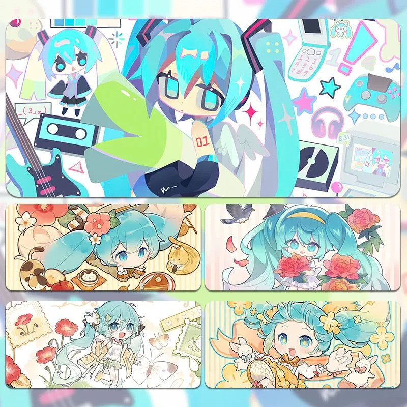 แผ่นรองเมาส์ Anime Hatsune Miku ขนาดใหญ่น่ารักรุ่น Q กันลื่น Seaming แผ่นรองคีย์บอร์ดแผ่นรองโต๊ะทนสิ