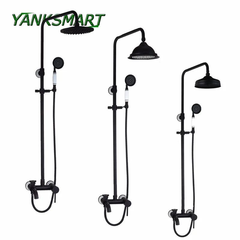 ยันKSMART วินเทจสีดําห้องน้ําห้องอาบน้ําฝักบัวก๊อกน้ําควบคุมวาล์วมือพ่น8 "หัวฝักบัวติดผนังอ่างอาบน้ํ