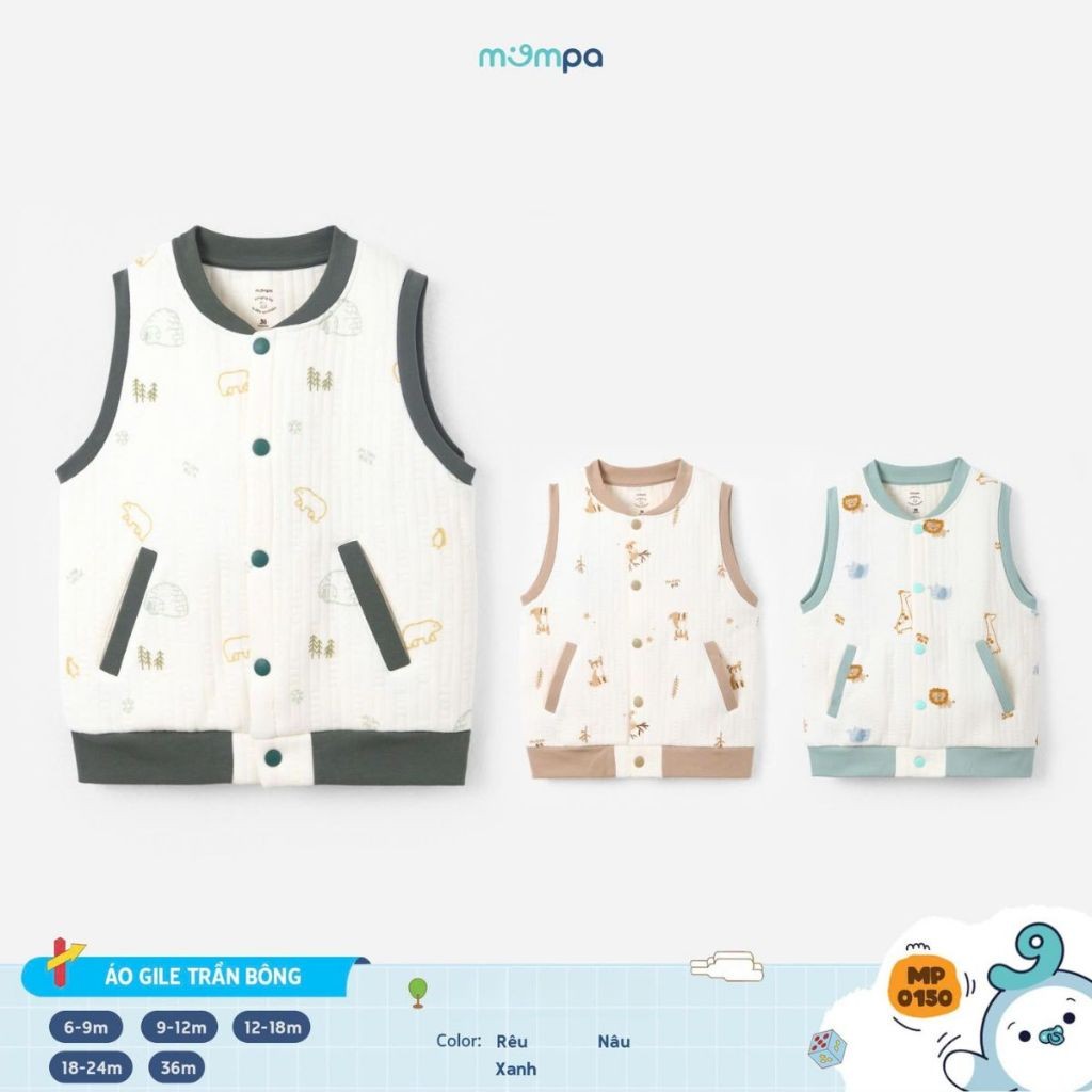 เสื้อกั๊กสําหรับ Mompa baby 6 เดือน - 3 ขวบในผ้านวม ผ้าคอตตอน MP 0150