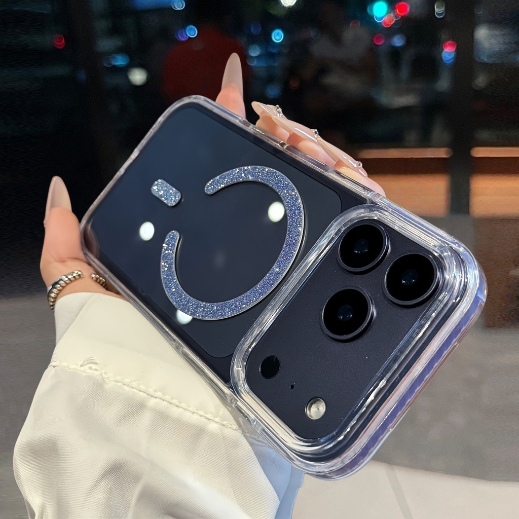หรูหราใสถุงลมนิรภัยGlitterแม่เหล็กสําหรับiPhone 11 12 13 14 15 16 17 Pro max Plusซิลิโคนกันกระแทก