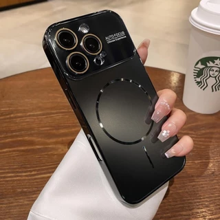 ใหม่หรูหราสีชมพูเคลือบเคสโทรศัพท์แม่เหล็กแข็งพร้อมฟิล์มป้องกันเลนส์สําหรับ ไอโฟน 14/15/16/17 มือโปร สูงสุด