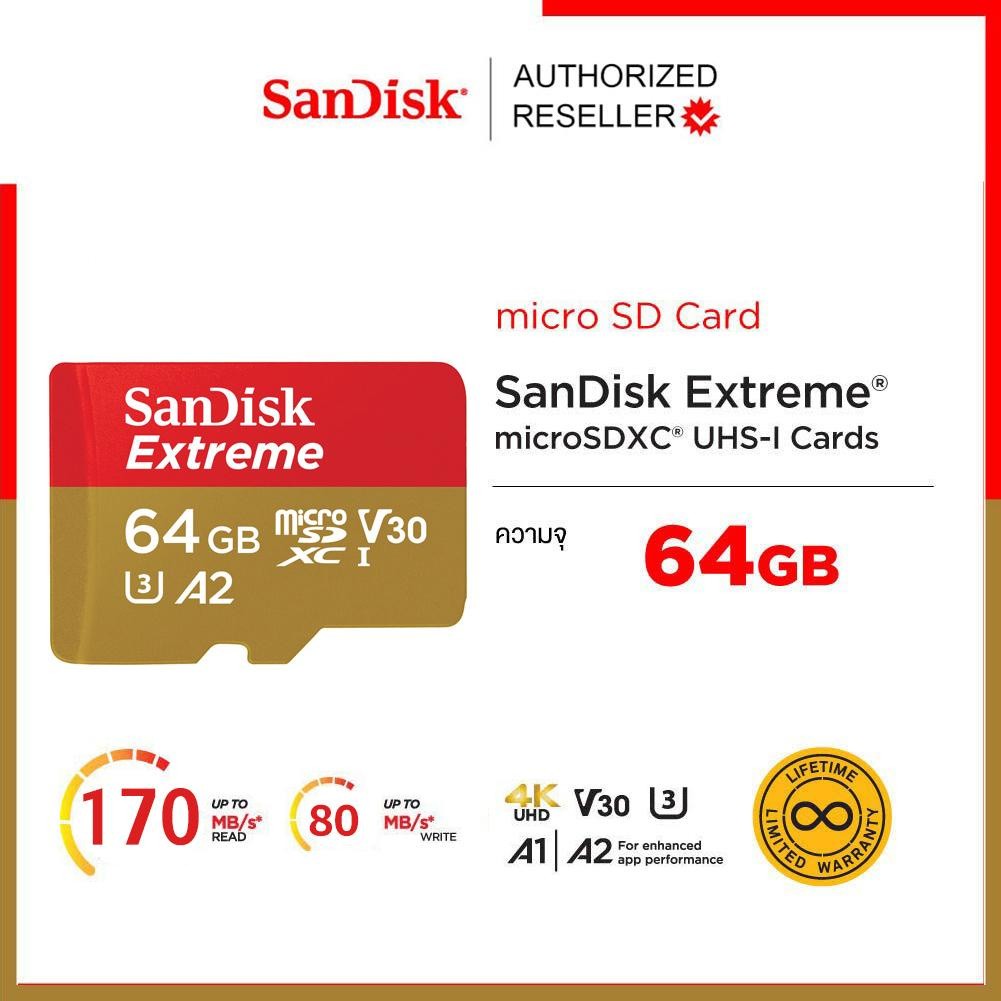 SanDisk Extreme microSDXC Card V30 U3 64GB 170MB/s R, 80MB/s W (SDSQXAH-064G-GN6MN_1) Mobile Gaming 