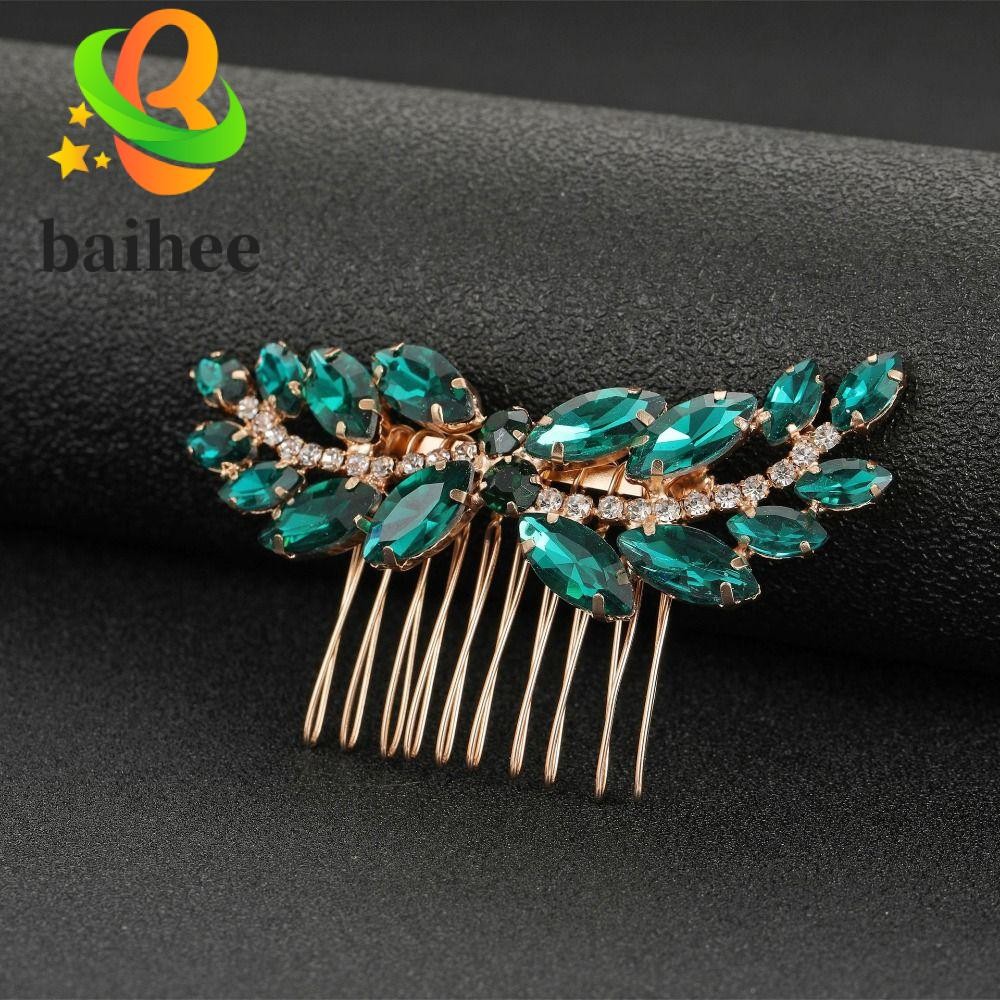 BAIHEE ดอกไม้ Leaf Headbands เครื่องประดับผมงานแต่งงานคริสตัล Tiara คลิปเจ้าสาว