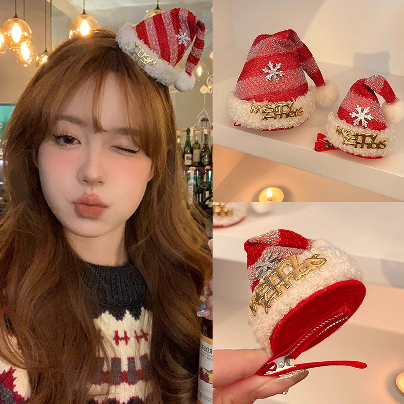 กิ๊บหมวกคริสต์มาสพร้อมโบว์ขนาดใหญ่ เครื่องประดับผมสำหรับผู้หญิง