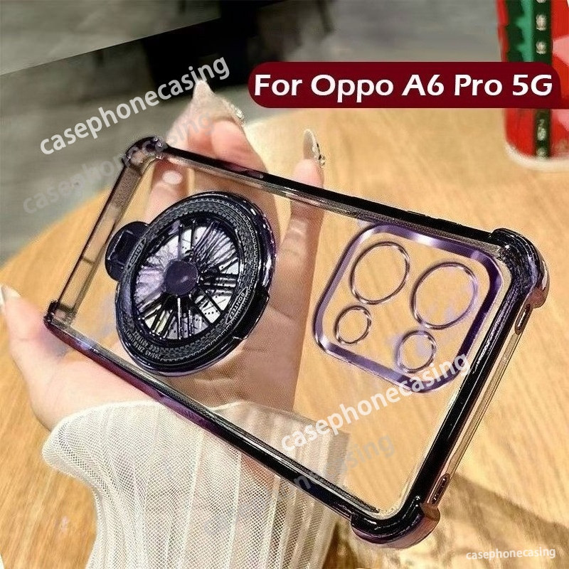 เคสโทรศัพท์สําหรับOppo A6 Pro A6Pro 5G 4G 2025 เคสโทรศัพท์หมุนGyroscope Bracketชุบซิลิคอนโปร่งใสกันกระแทกปกหลัง