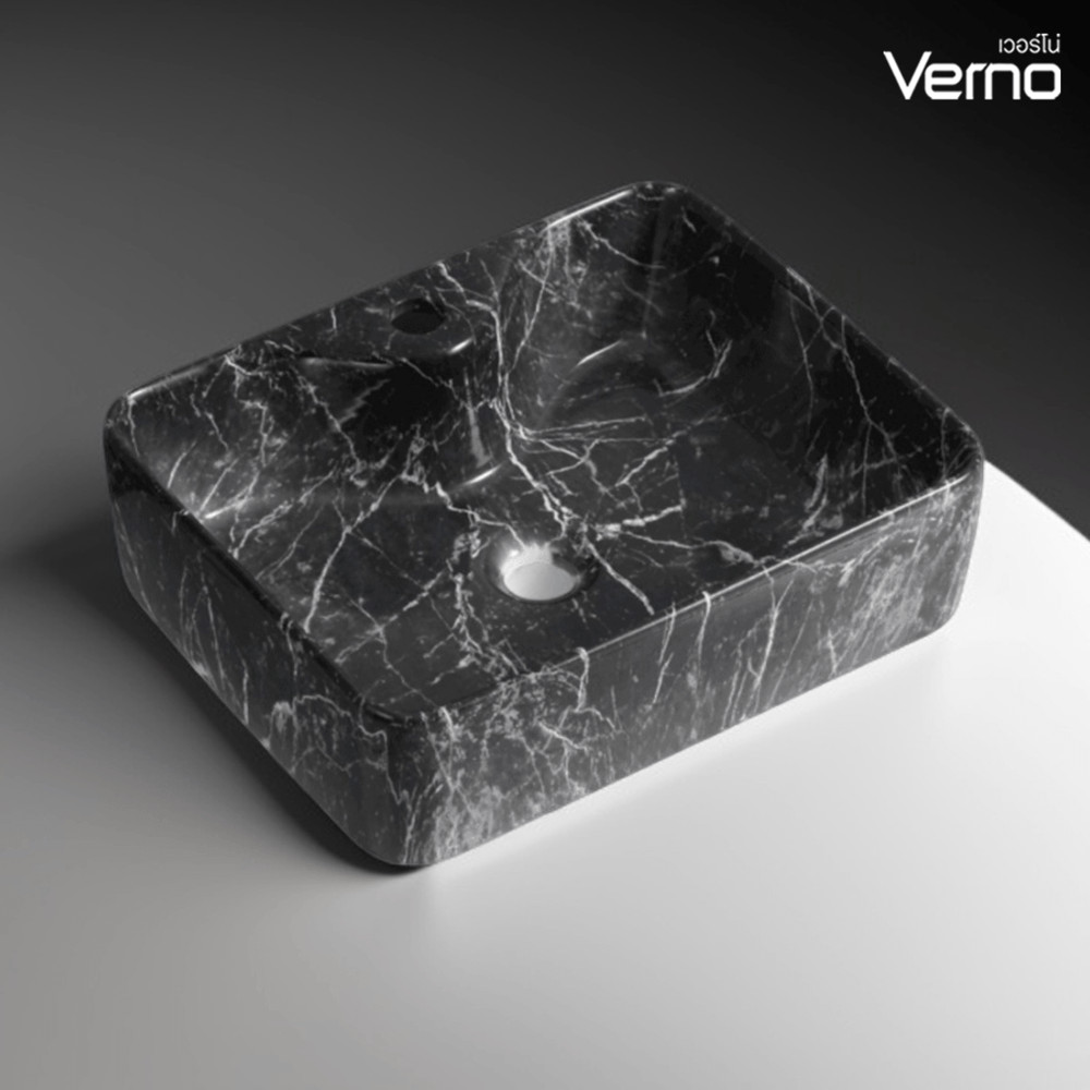 LOCAL789 Verno อ่างวางบนเคาน์เตอร์ ขนาด 49x38x14cm รุ่น Black Carara marble 7054-SB Plus ลายหินอ่อน 
