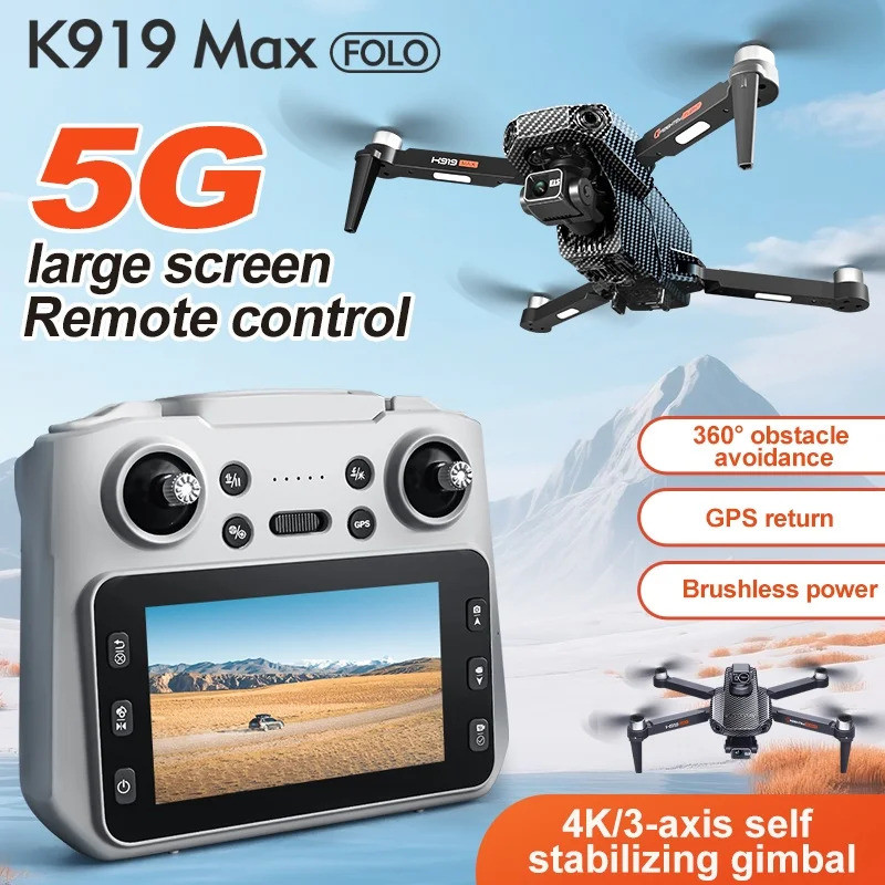 K919 Max Gps Drone Professional 4k กล้อง 3 แกน Gimbal Aerial Brushless หลีกเลี่ยงอุปสรรคหน้าจอขนาดให