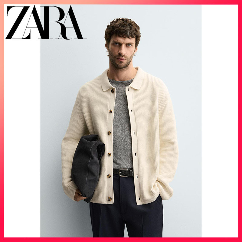 แจ็คเก็ตถักซี่โครงบางสำหรับผู้ชาย แบรนด์ซาร่า เหมาะสมในฤดูใบไม้ร่วง