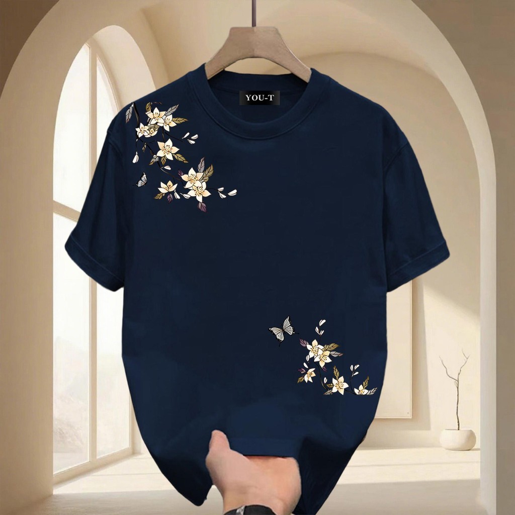 Top.street สินค้าใหม่! t shirt oversize เสื้อแฟชั่น สบายและนุ่ม แขนสั้น 'Flower Butterfly' ผ้าCotton 100% สไตล์ลำลอง