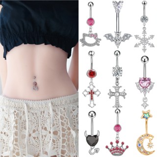 เจาะสะดือ สไตล์การเจาะ การตกแต่งด้วยเพชร โลหะผสมไททาเนียม y2…