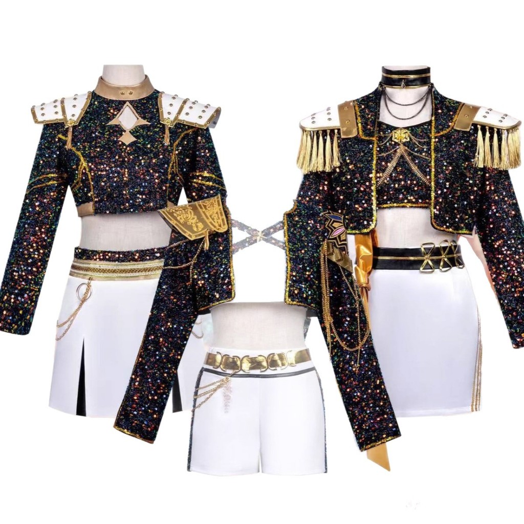 Witch Hunter Group cos เสื้อผ้าเด็ก Rumi Rumi Mila Mila Zoey Zoey Zoey สีดําทอง Sequins ร้องเพลงชุด 