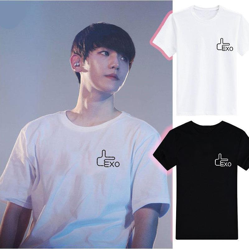 Exo Second Tour Concert Side Baekhyun Baekhyun เสื้อผ้าสไตล์เดียวกันพิมพ์ตัวอักษรหลวมผู้ชายผู้หญิงเส