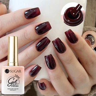 【Local】UR SUGAR 15ml Dark Red เล็บเจลกึ่งถาวรเคลือบเงา Soak Off Glitter Nail Art Base Top Coat UV LED เจล