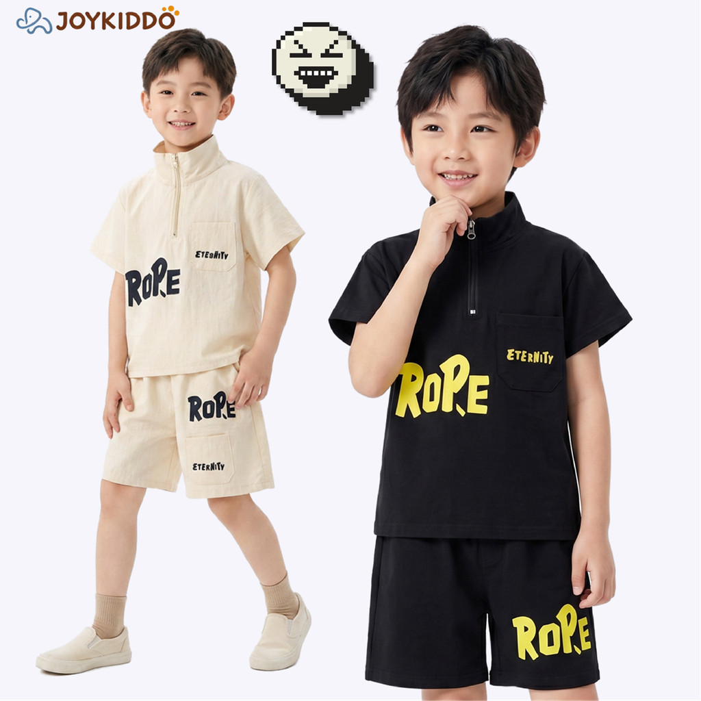 เสื้อแขนสั้นสำหรับเด็กชาย สไตล์เกาหลี สำหรับหนูน้อยในฤดูร้อน พร้อมเสื้อผ้าเซตแฟชั่น