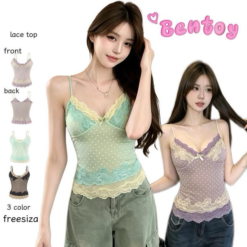 Bentoy พร้อมส่งในไทย 7011 เสื้อสายเดี่ยวลูกไม้ ฟองน้ำในตัว หลังสม็อค สวยเซ็กซี่มาก หน้าวีลึกดีเทลโบว์เล็กๆ
