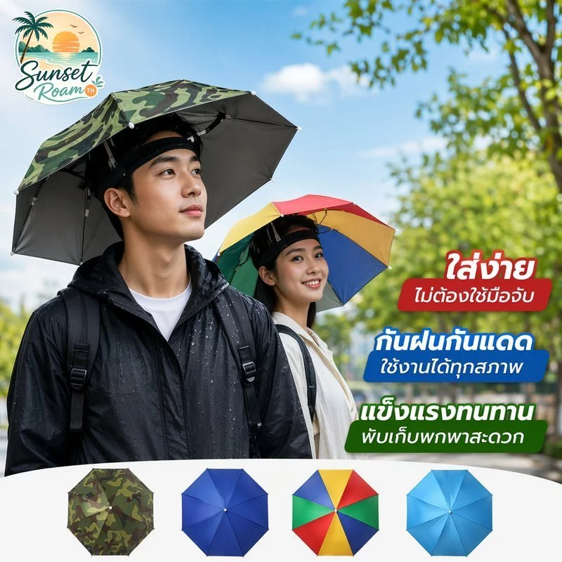 หมวกร่มกันยูวี ร่มสวมศีรษะ กันแดดกันฝน พับได้ น้ำหนักเบา ผู้ใหญ่เด็ก เดินป่า ตกปลา ทำสวน