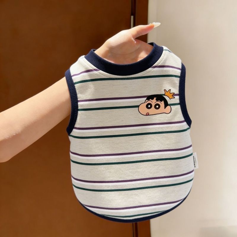 ((พร้อมสต็อกจัดส่งภายในสองชั่วโมง) สัตว์เลี้ยงแมวแมวสุนัขเสื้อผ้าฤดูใบไม้ผลิฤดูร้อนย้อนยุคลายตลกชินจังเสื้อกั๊กบางแมวบิชอน ชเนาเซอร์