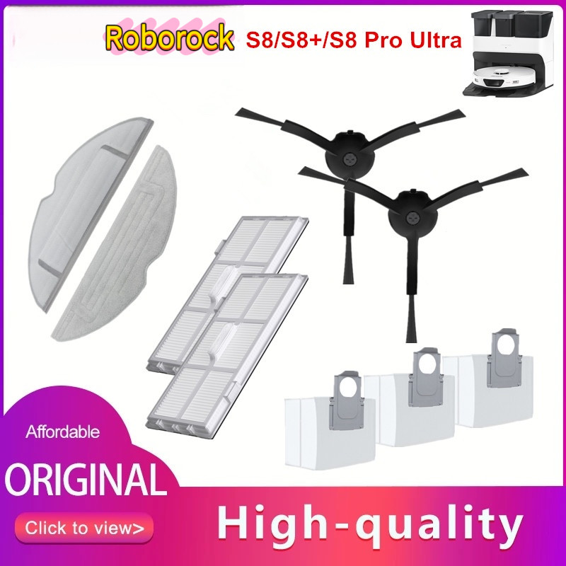 (คลังสินค้าพร้อม) อะไหล่ทดแทนเข้ากันได้กับ Roborock S8 S8+ S8 Pro Ultra เครื่องดูดฝุ่นอุปกรณ์เสริมแปรงด้านข้างกรอง Mop Choth ถุงเก็บฝุ่น