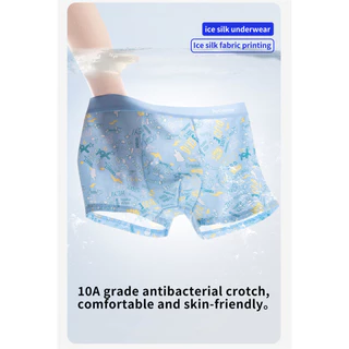 MiiOW 4 ชิ้นผ้าไหมน้ําแข็งผู้ชายนักมวย 10A Antibiotic Crotch Breathable การ์ตูนพิมพ์ชุดชั้นในชาย M1508