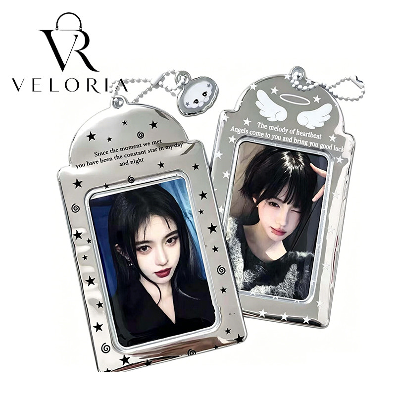 ซองใส่โฟโต้การ์ด 3 นิ้ว ปกการ์ดสีเงิน เลเซอร์ PVC ฝาครอบการ์ด ไอดอล พร้อมจี้ ใส่รูป