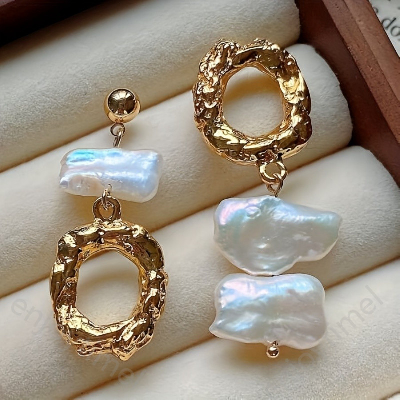 Boho สไตล์น้ําจืด Baroque Pearl Drop Dangle ต่างหูสีขาวธรรมชาติ Biwa Pearl Bohemian Holiday แฟชั่นเห