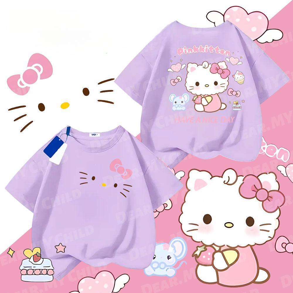 (ส่งเร็ว 24 ชม.)เสื้อยืดเด็กแขนสั้น Hello Kitty ผลิตจากผ้าฝ้าย 100% แฟชั่นฤดูร้อนใหม่ ทันสมัยและคุณภาพสูง พร้อมลายปักเลี
