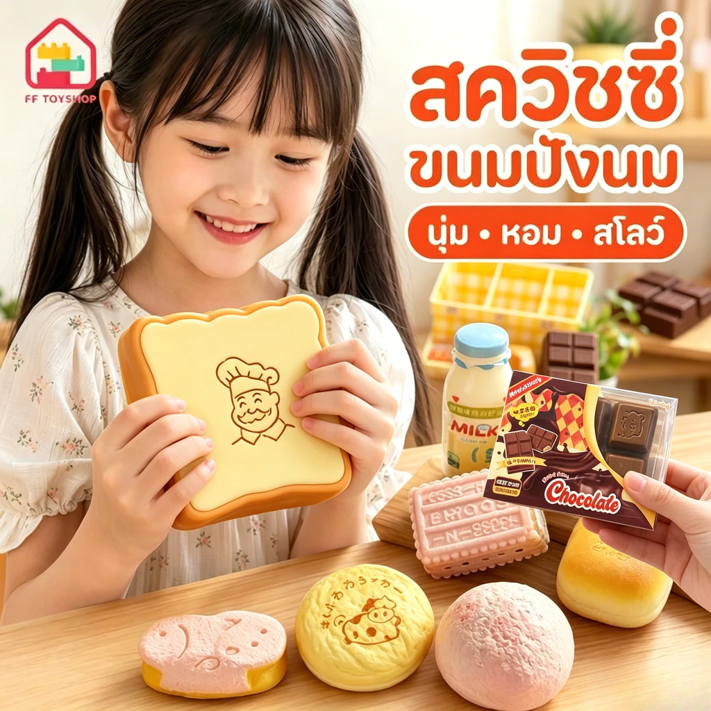 Squishy Capybara ช็อกโกแลต/ขนมปัง สควิชชี่ ขนมปังโทสต์นมจำลอง สุ่มบีบได้ คลายเครียด ของเล่นบีบอัด สัตว์น่ารัก