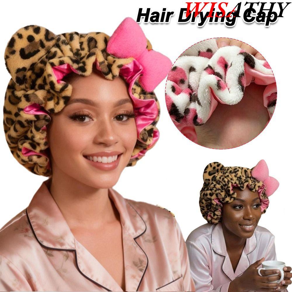WISATHY     หมวกคลุมผมแห้ง, Quick-Drying Soft Plush หมวกอาบน้ํา, Creative Absorbent Bowknot ไมโครไฟเบอร์ผ้าขนหนูผมแห้งล้างหน้า