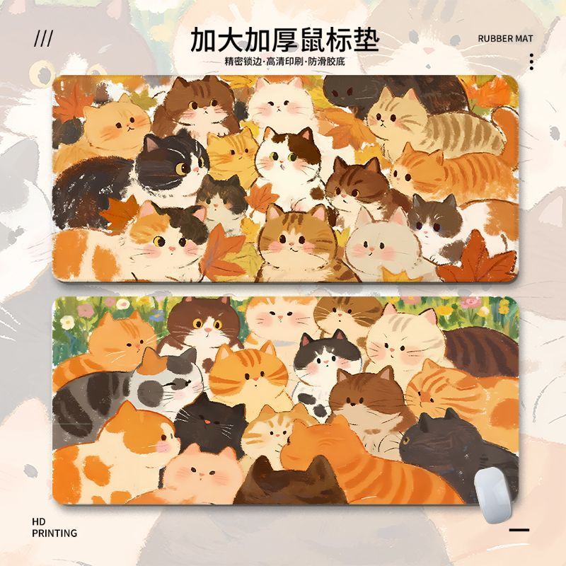 แผ่นรองเมาส์เกี๊ยวแมวน่ารักการพิมพ์ HD แผ่นรองเมาส์กันน้ํา Seaming ขนาดใหญ่แผ่นรองเมาส์สําหรับเล่นเกมกันลื่น