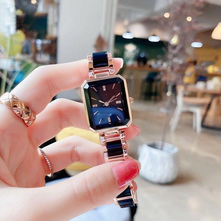นาฬิกาผู้หญิงควอทซ์ High-End กันน้ำ เซรามิค หน้าปัดสแควร์ ดีไซน์หรู คลาสสิก ใช้ได้ทุกวัน ของขวัญ