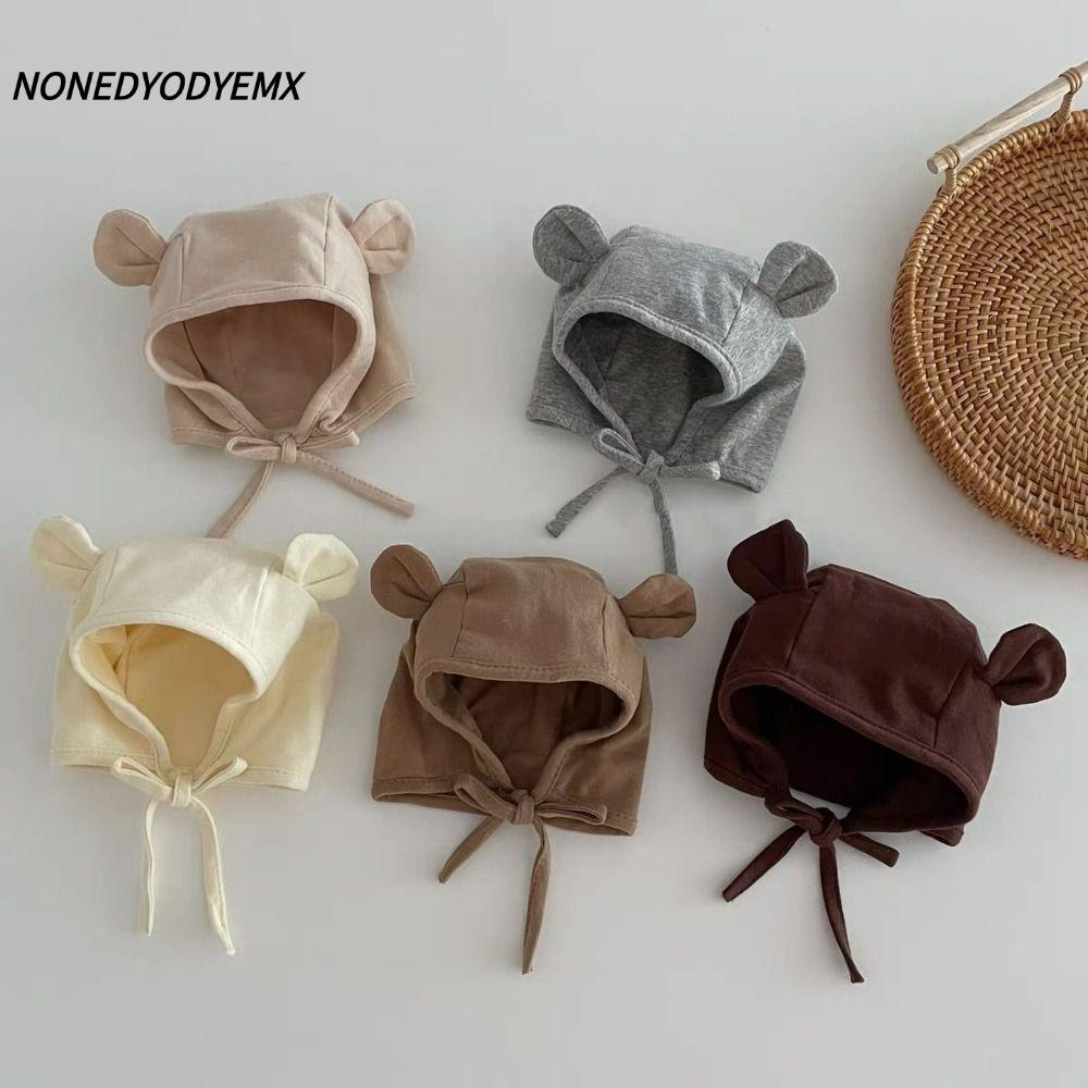 NONDYOMX หมวกป้องกันหูเด็ก, หมวกทารกแรกเกิดหูหมีระบายอากาศ, แฟชั่นผ้าฝ้ายทารก Strappy หมวกฤดูใบไม้ผลิฤดูใบไม้ร่วง